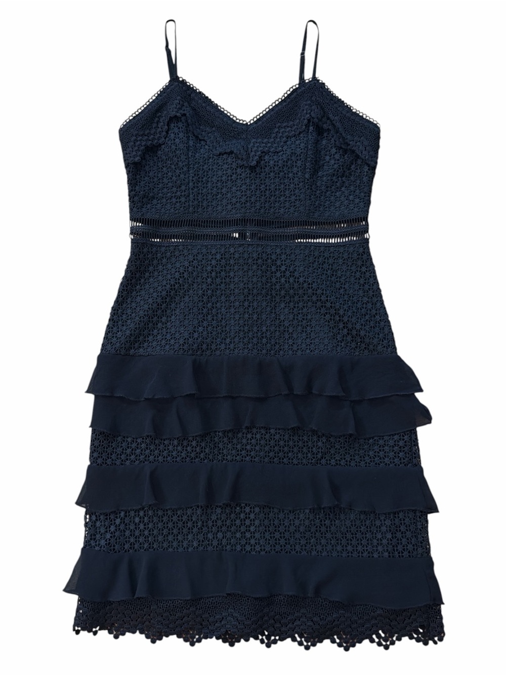 Aqua Black Tiered Eyelet Ruffle Dress
